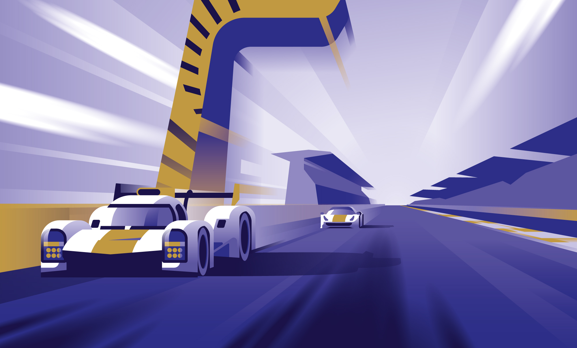 Illustration d'une affiche vintage du totem michelin emblématique des 24 Heures du Mans, légendaire course d'endurance automobile