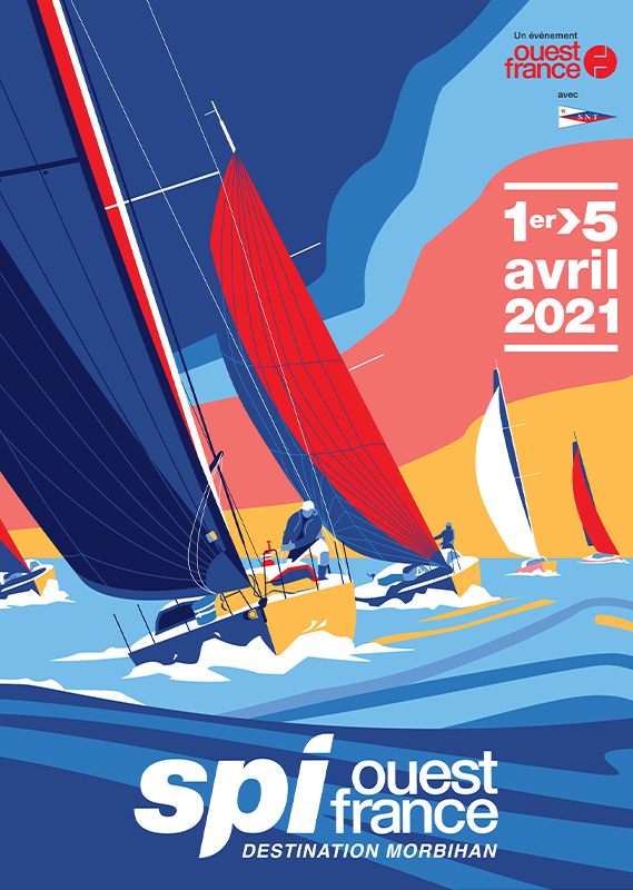 Illustration de l'affiche du Spi Ouest France, mettant en avant la course de voile emblématique.