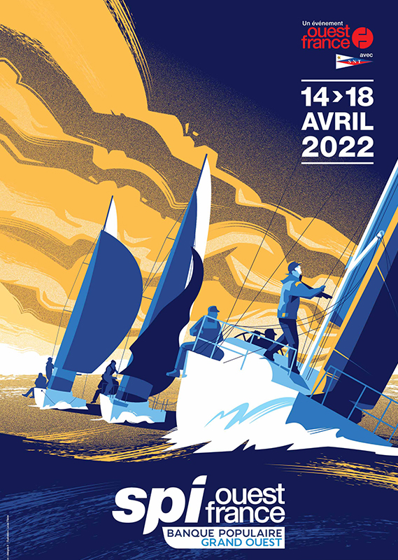 Illustration de l'affiche du Spi Ouest France, mettant en avant la course de voile emblématique.