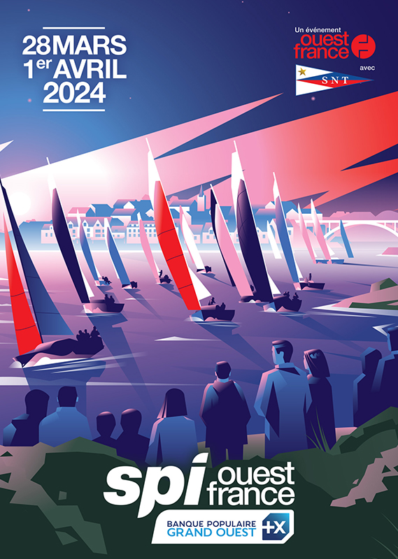 Illustration de l'affiche du Spi Ouest France, mettant en avant la course de voile emblématique.