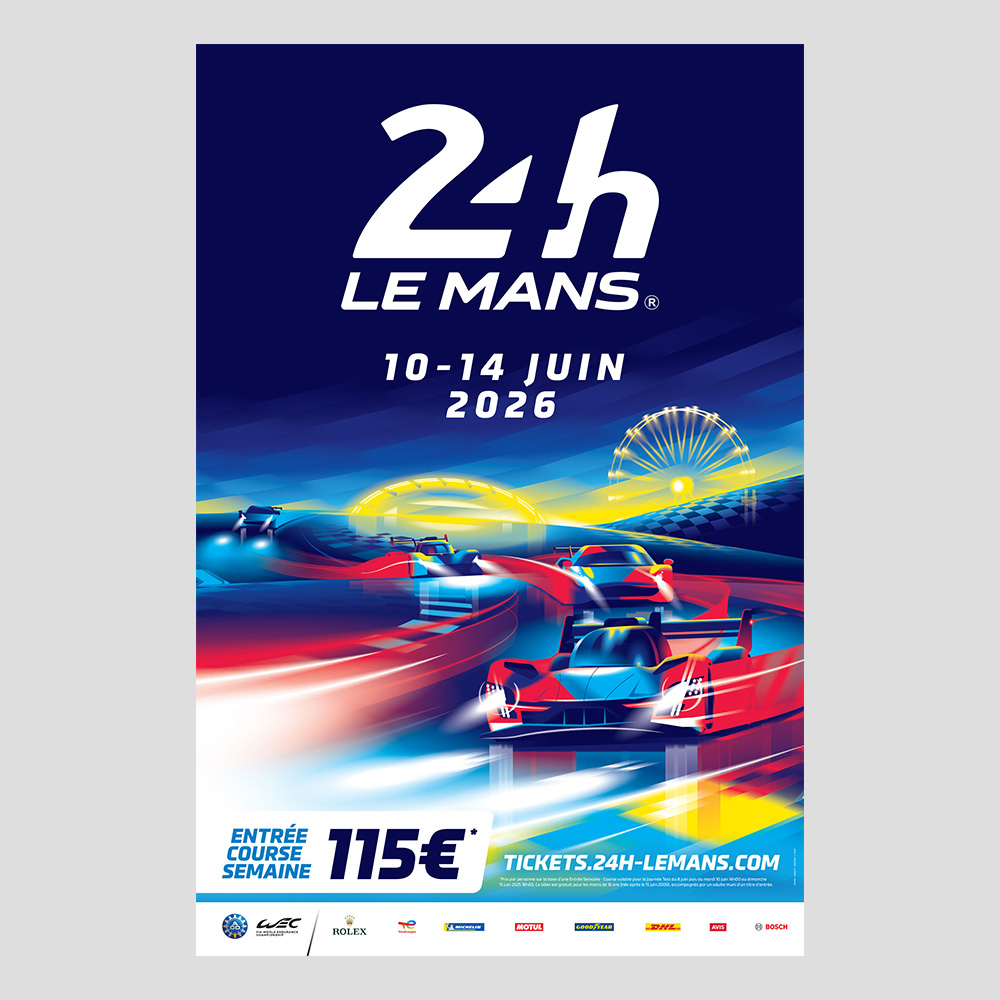 Illustration affiche 24 heures du Mans 2026 Illustration d'une affiche pour les 24 Heures du Mans 2026, légendaire course d'endurance automobile