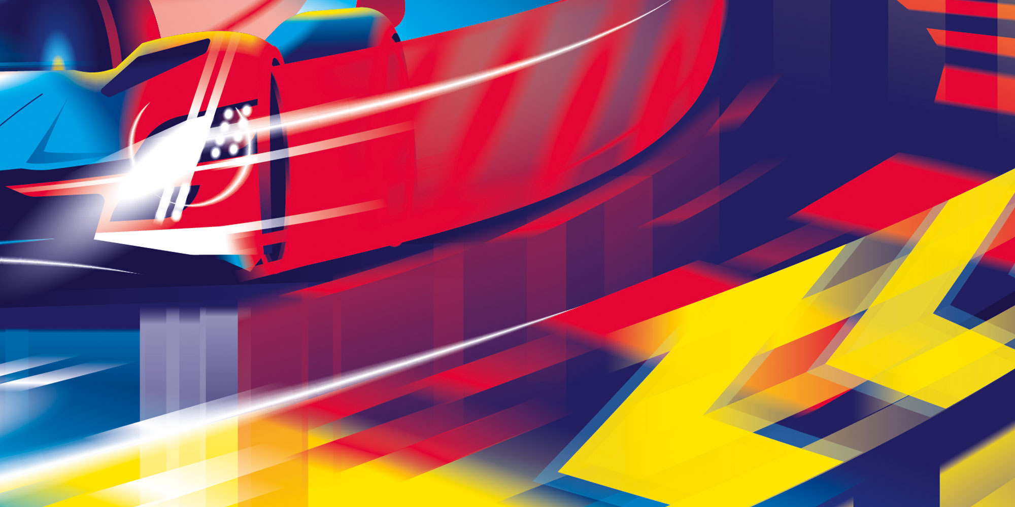 Illustration d'une affiche pour les 24 Heures du Mans 2026, légendaire course d'endurance automobile