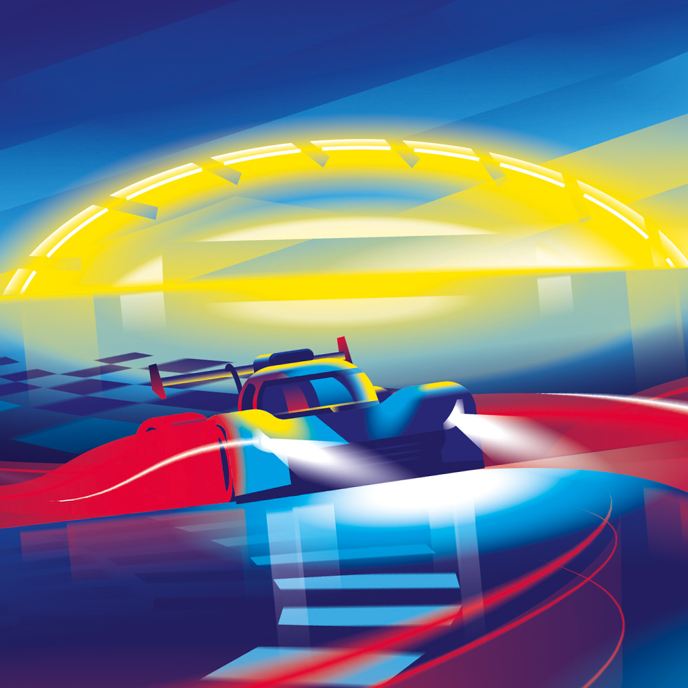 Illustration d'une affiche pour les 24 Heures du Mans 2026, légendaire course d'endurance automobile