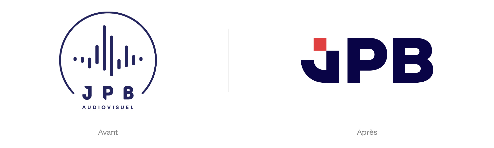 Identité de marque de JPB audiovisuel. Logotype avant et après