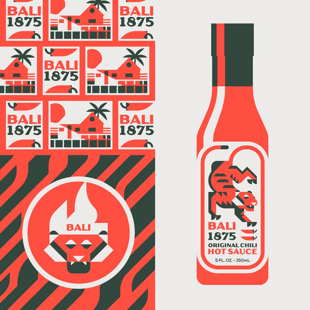 Étiquette de la sauce piquante 'Bali 1875 Hot Sauce', une explosion de saveurs exotiques