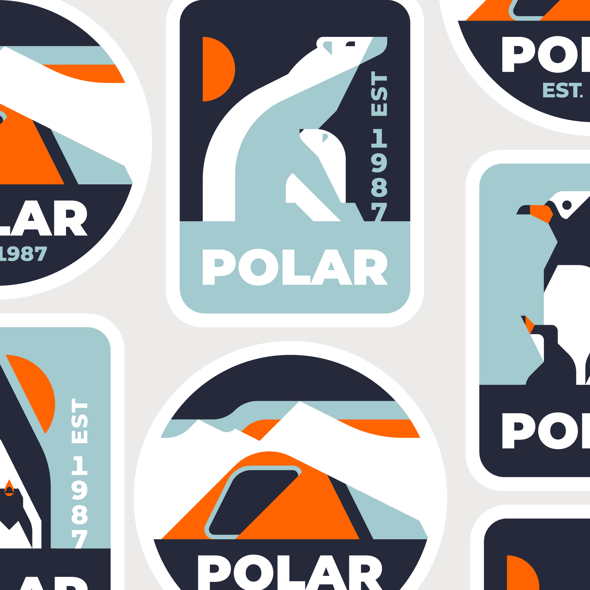 Logotype 'Polar', Mettant en avant l'icône emblématique de l'Antarctique, le pingouin et l'ours polaire.