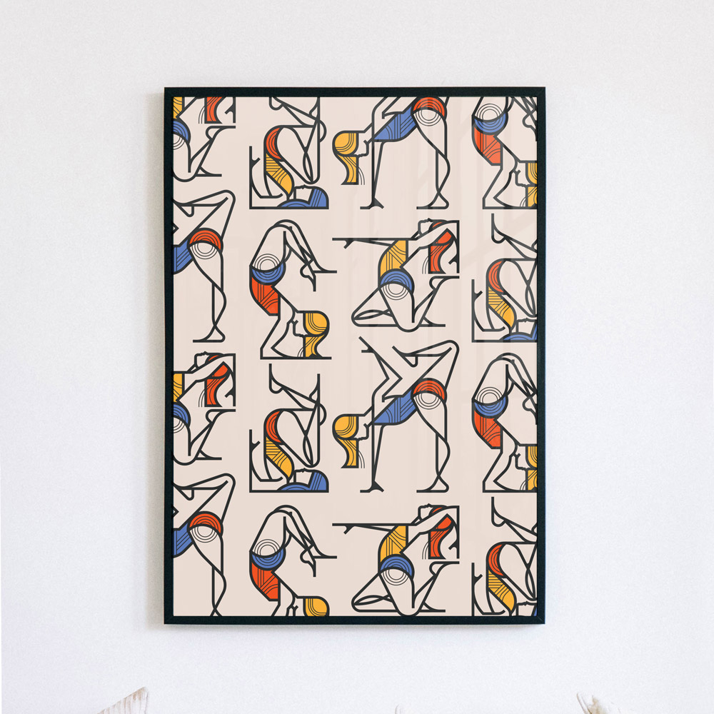 illustration affiche Poster yoga poses yin hatha silhouette
