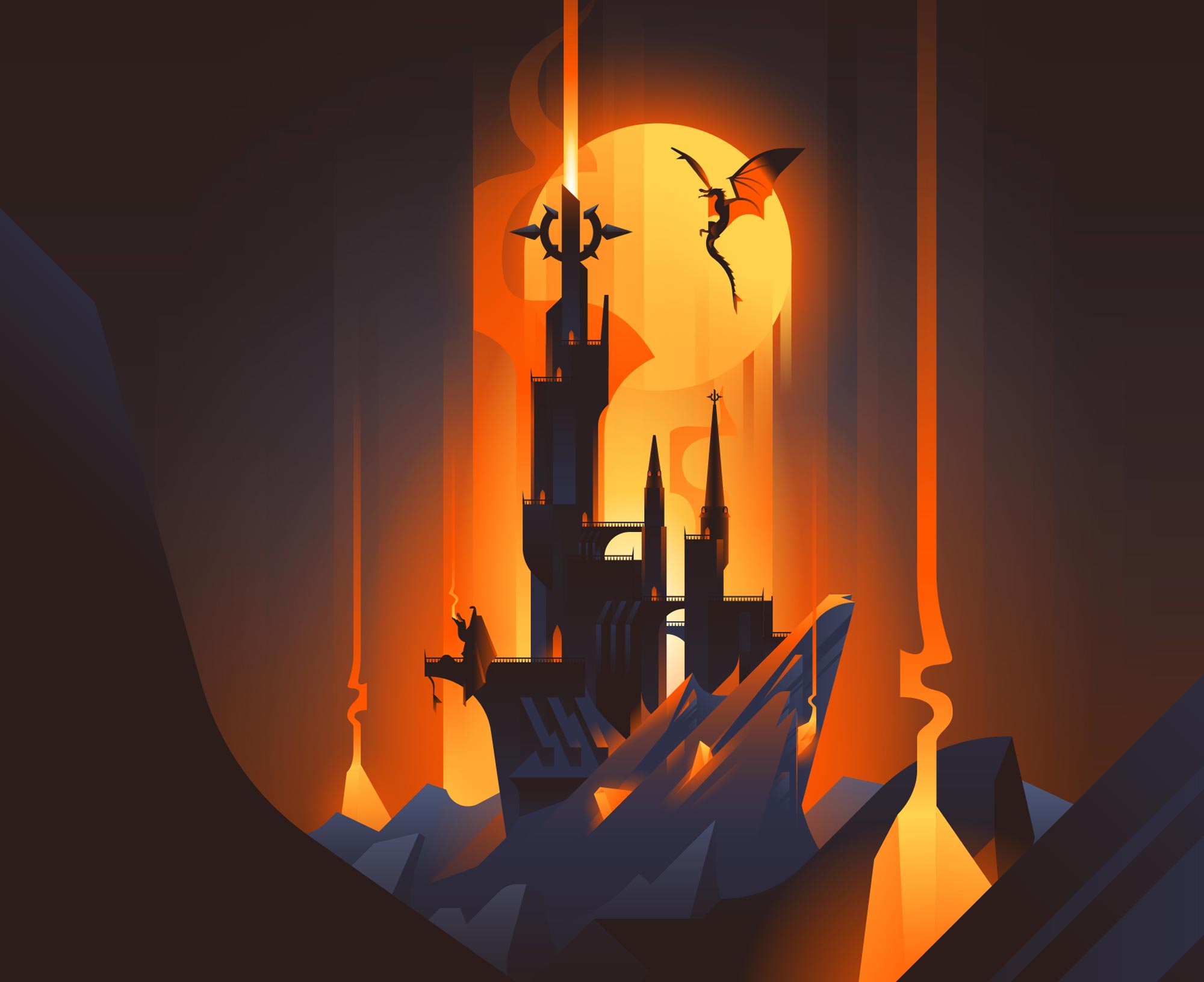 Illustration pour nouvelle de heroic fantasy, chateau dragons