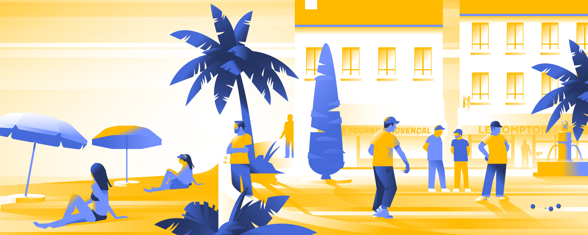 Illustration pour motion design Ricard place de village provençal