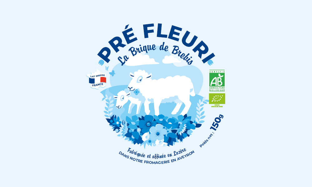 identité de marque produits laitiers Pré Fleuri illustration