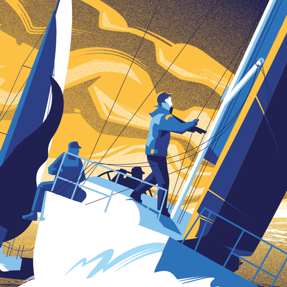 Illustration de l'affiche du Spi Ouest France 2024, mettant en avant la course de voile emblématique.