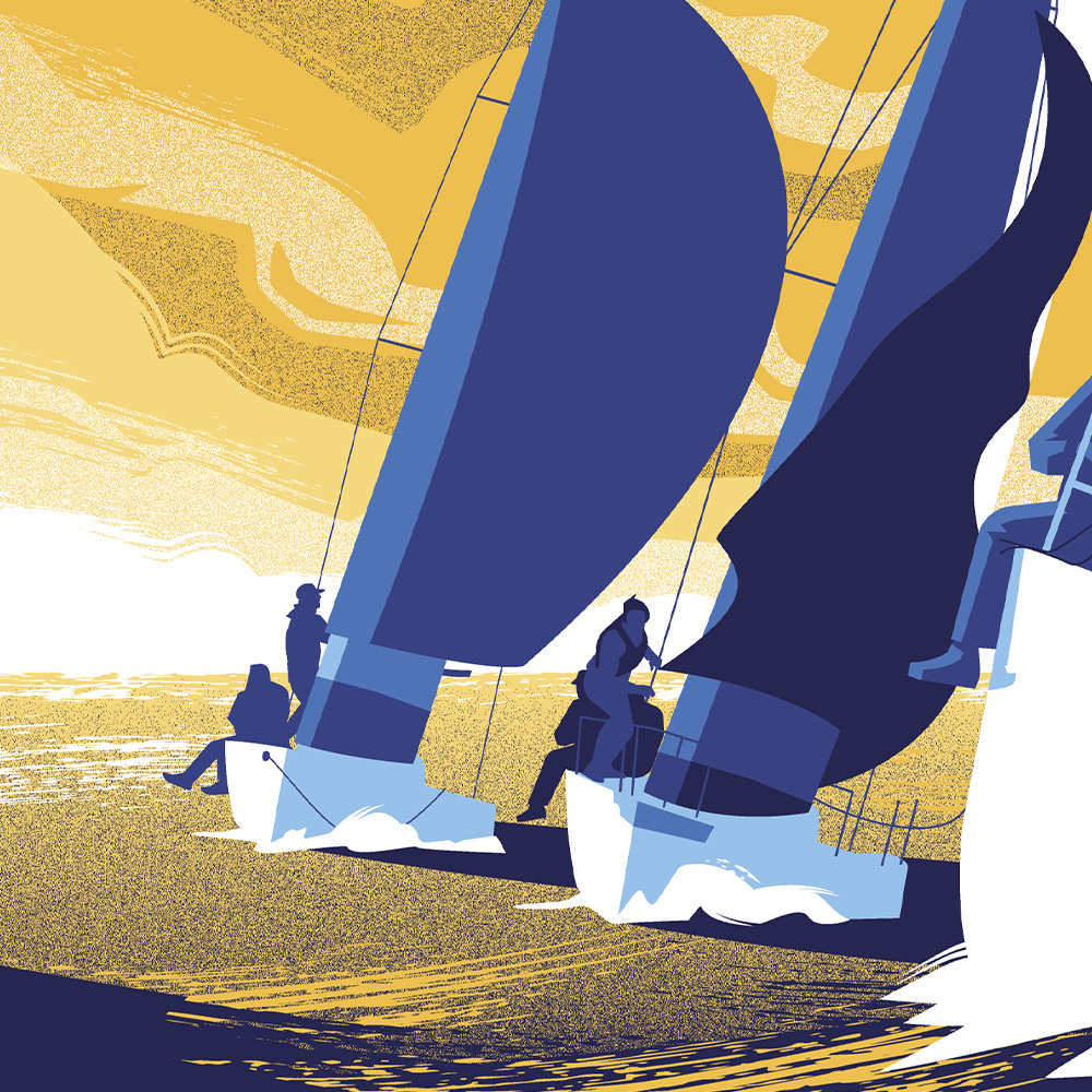 Illustration de l'affiche du Spi Ouest France 2024, mettant en avant la course de voile emblématique.