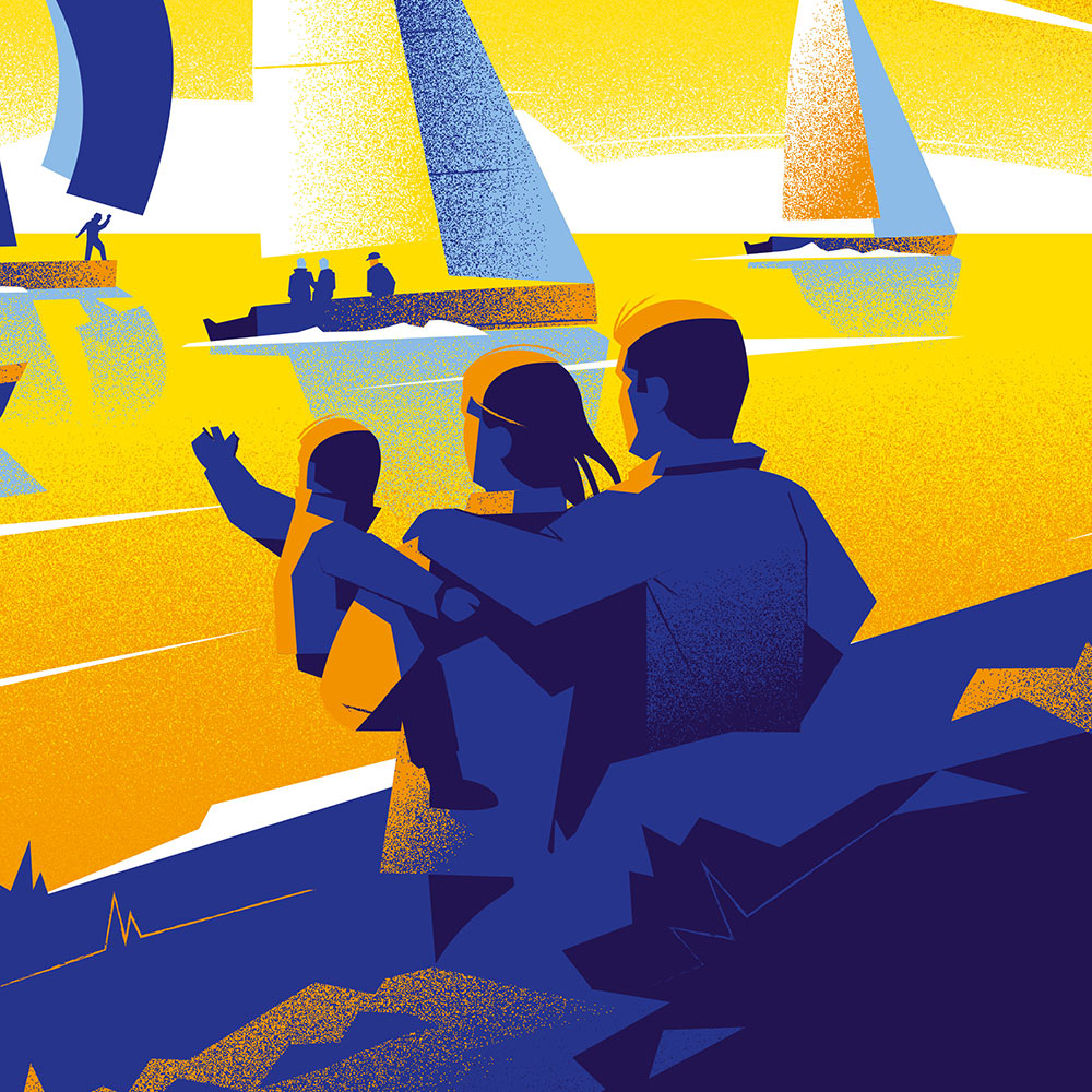 Illustration de l'affiche du Spi Ouest France 2024, mettant en avant la course de voile emblématique.