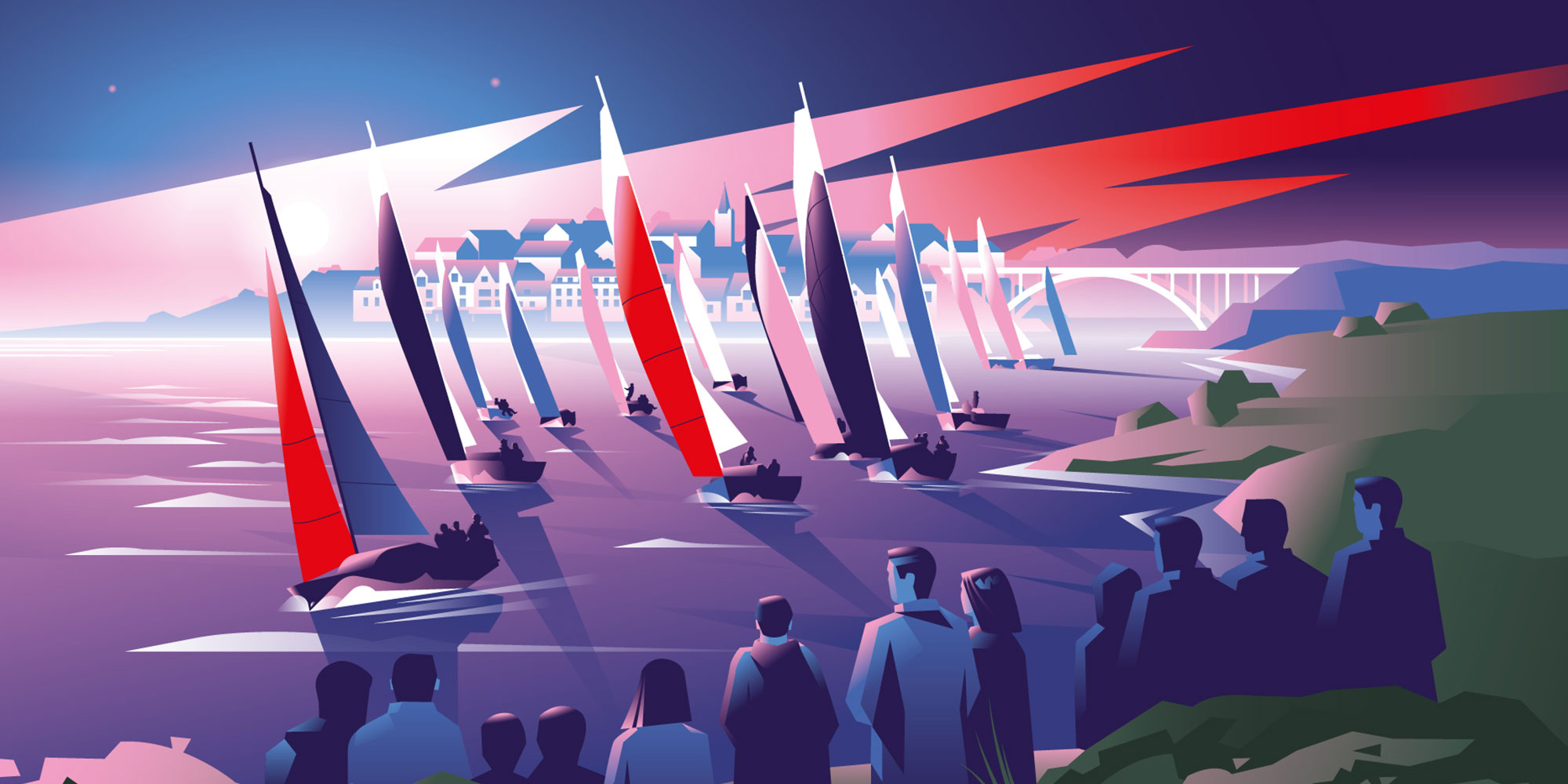 Illustration de l'affiche du Spi Ouest France 2024, mettant en avant la course de voile emblématique.