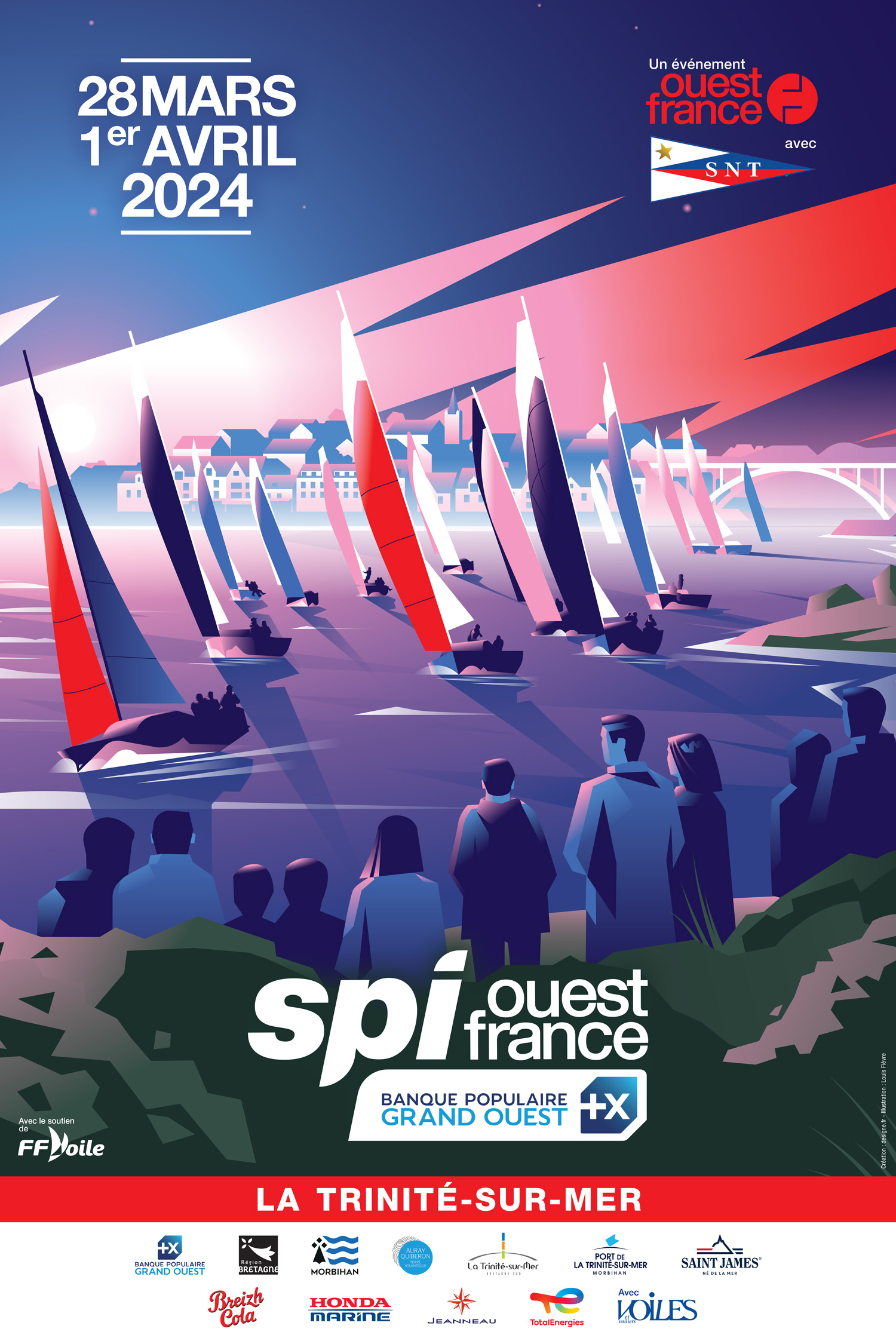 Illustration de l'affiche du Spi Ouest France 2024, mettant en avant la course de voile emblématique.
