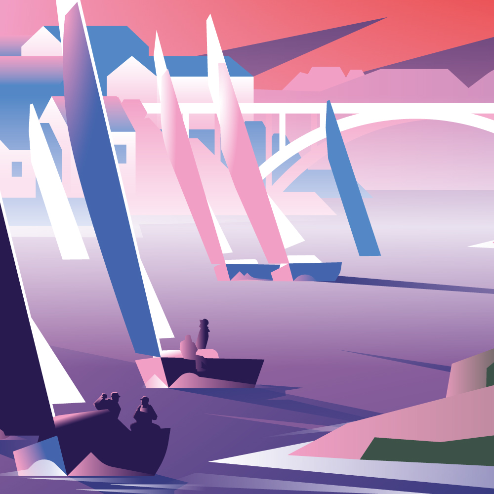 Illustration de l'affiche du Spi Ouest France 2024, mettant en avant la course de voile emblématique.