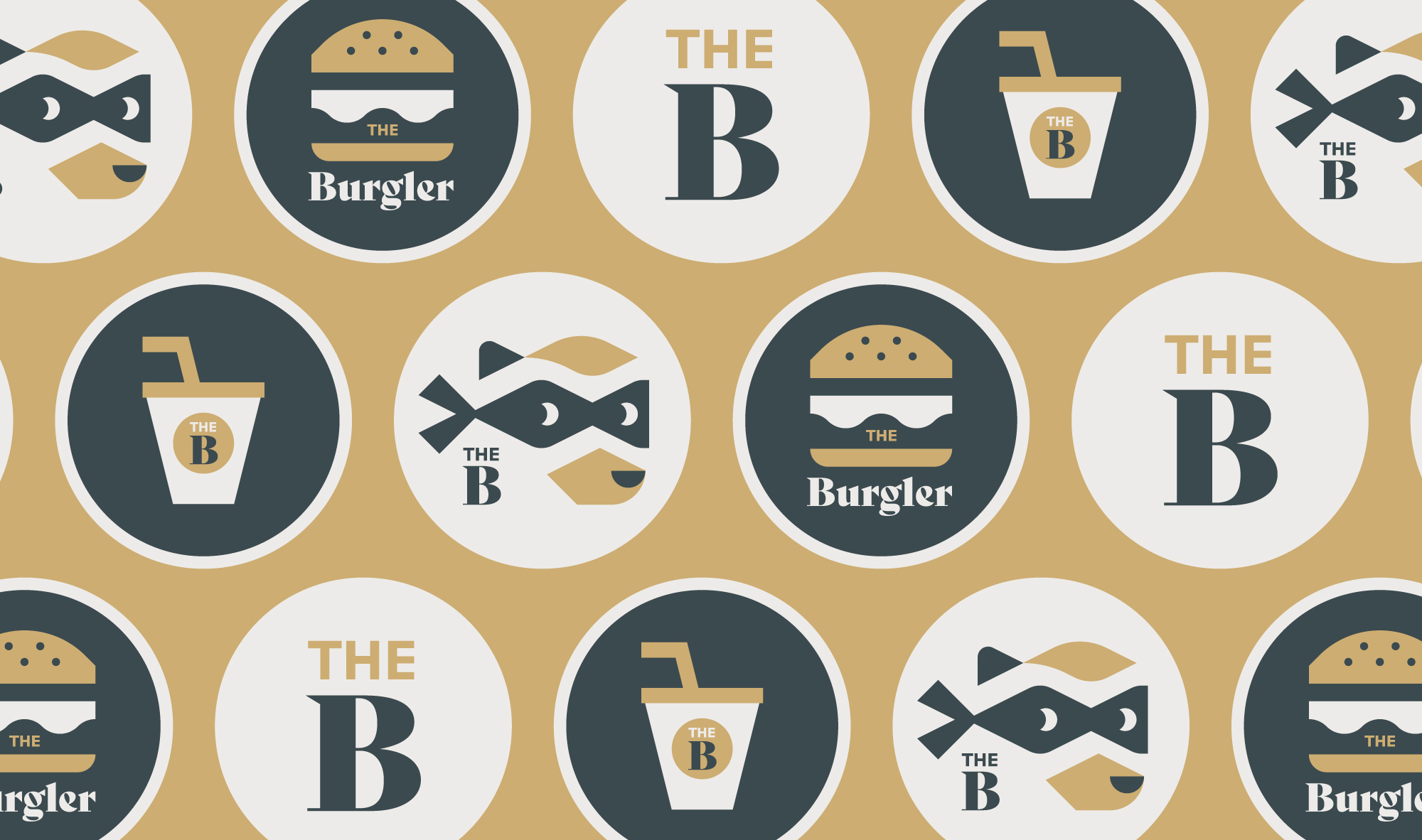Identité de marque du restaurant The Burgler, fast-food spécialisé en burgers, stickers