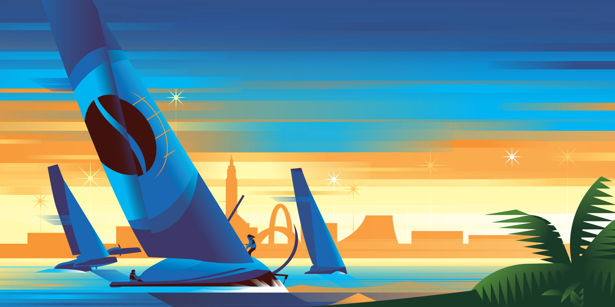 Affiche illustrative de la Transat Jacques Vabre 2023, une prestigieuse course transatlantique en duo de voile partant du Havre pour rejoindre la Martinique.