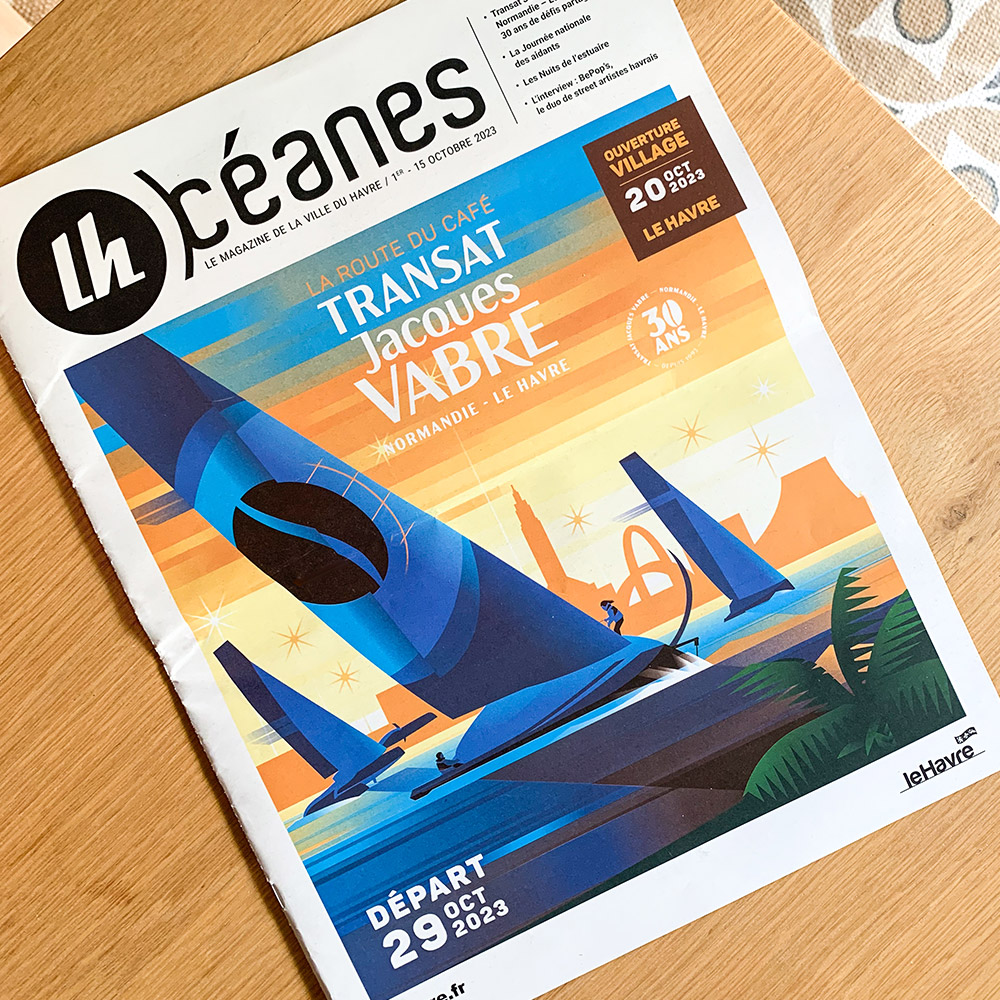 Magazine Océanes Le Havre couverture Transat Jacques Vabre 2023, une prestigieuse course transatlantique en duo de voile partant du Havre pour rejoindre la Martinique.
